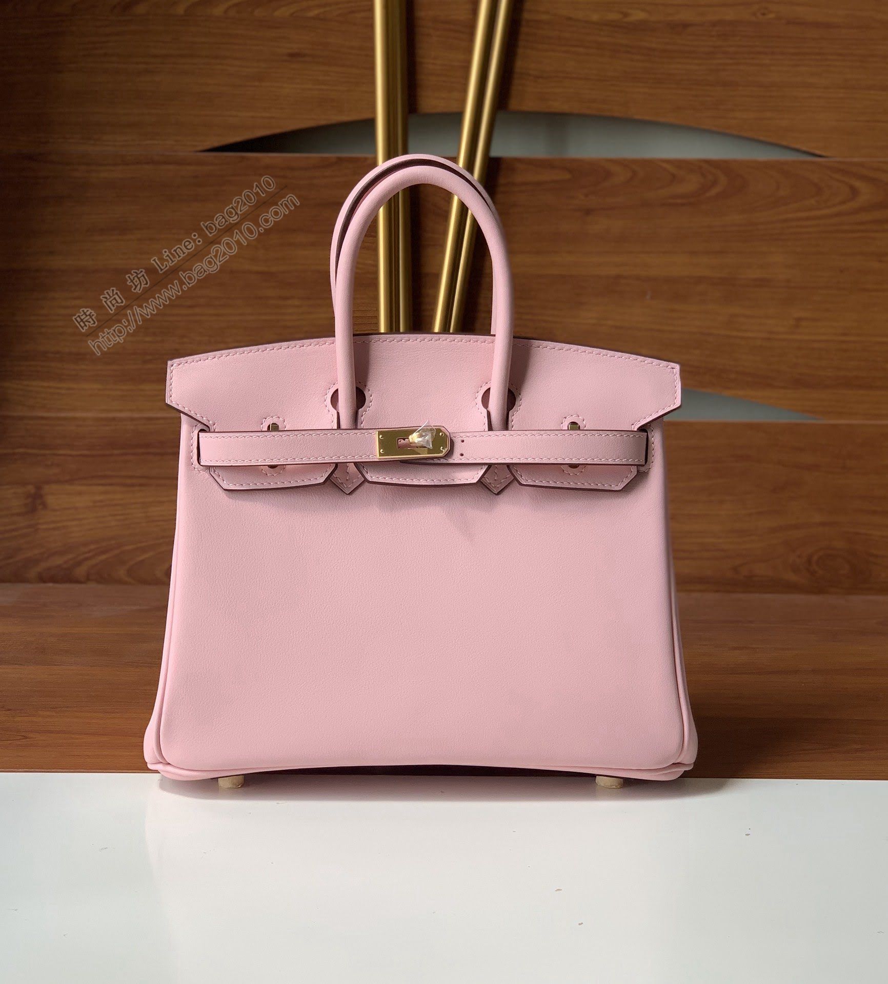 Hermesn鉑金女包 愛馬仕Birkin手提包 swift皮 手工縫製 淺粉金扣  am2231